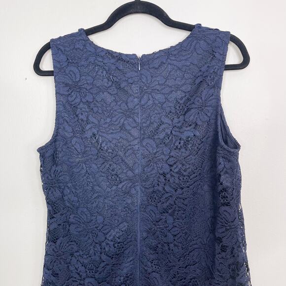 Roz & Ali Size 10 Navy Blue mbroidered Lace Floral Sheath Sleeveless Dress - Picture 5 of 10